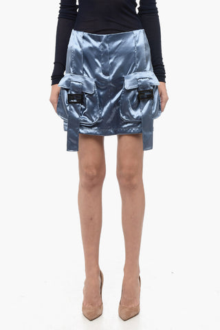Satin Miniskirt with Logo Buckles
