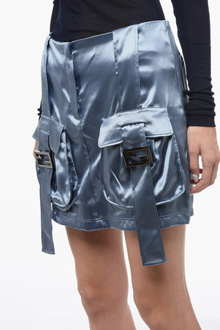 Satin Miniskirt with Logo Buckles