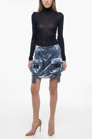 Satin Miniskirt with Logo Buckles
