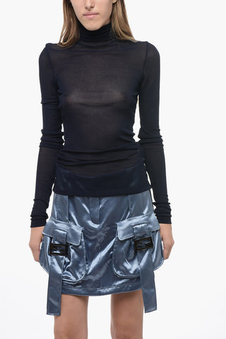 Ribbed Sheere Effect Top with Turtleneck