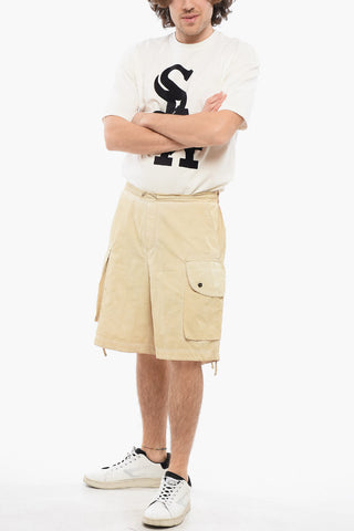 Faded Effect Cotton and Nylon Cargo Shorts