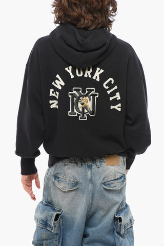 Fleeced-Cotton Sweatshirt with Embossed Embroidery and Zip Closure