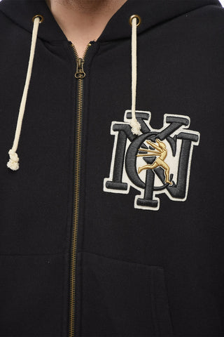 Fleeced-Cotton Sweatshirt with Embossed Embroidery and Zip Closure