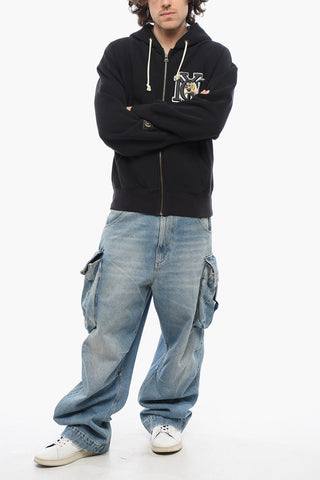 Fleeced-Cotton Sweatshirt with Embossed Embroidery and Zip Closure