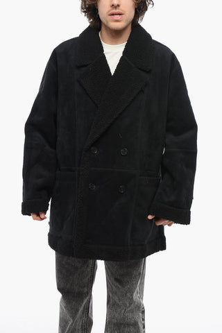 Double-breasted Eco-Shearling Coat with Patch Pockets