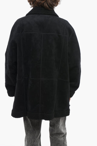 Double-breasted Eco-Shearling Coat with Patch Pockets