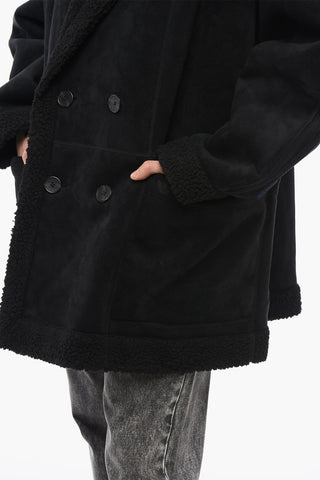 Double-breasted Eco-Shearling Coat with Patch Pockets