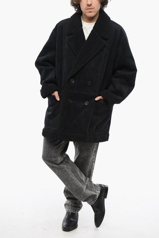 Double-breasted Eco-Shearling Coat with Patch Pockets