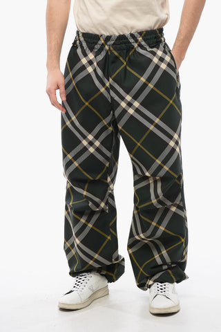 Tartan-Pattern Nylon Joggers with Ankle Drawstring