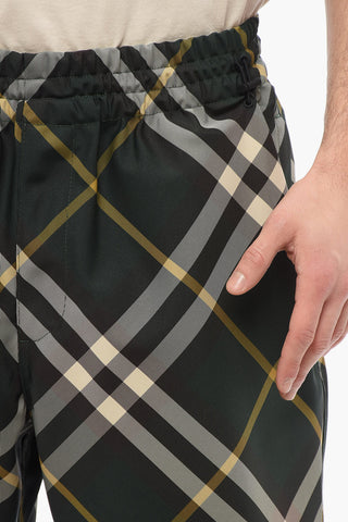 Tartan-Pattern Nylon Joggers with Ankle Drawstring