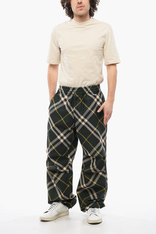 Tartan-Pattern Nylon Joggers with Ankle Drawstring