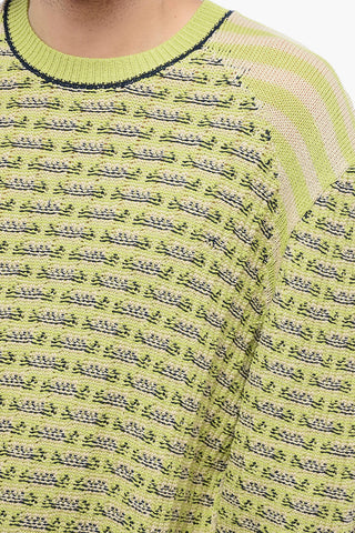 Perforated YARN Crew-Neck Sweater with Rib Details