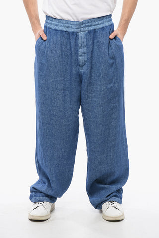Joggers in Lino con Coulisse alla Caviglia