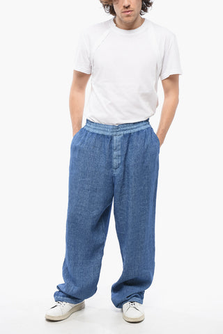 Joggers in Lino con Coulisse alla Caviglia