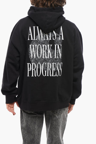 Fleeced Cotton ALWAYS A WIP Hoodie with Contrasting Print