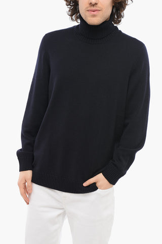 Turtleneck Merino Wool Sweater with Ribbed Edge