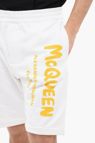 Shorts in Cotone Garzato con Logo Stampato