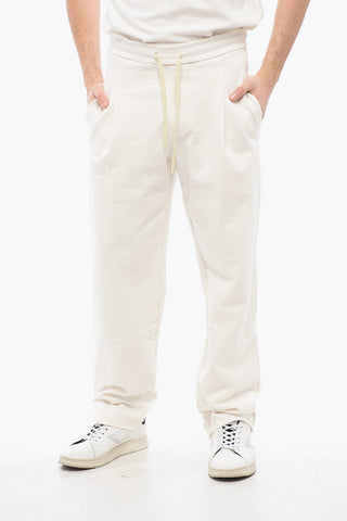 Single-Pleated Brushed Cotton Pants with Logo Patch on The Back