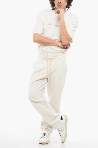 Single-Pleated Brushed Cotton Pants with Logo Patch on The Back