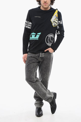 Printed Asymmetrical Effect Crew-neck T-shirt