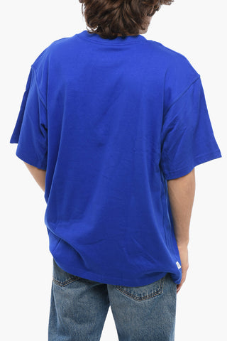 Cotton Crew-neck T-shirt with Tone On Tone Details