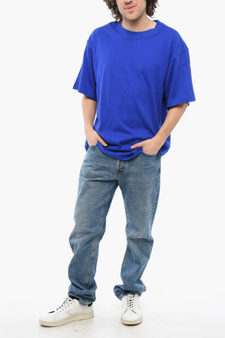 Cotton Crew-neck T-shirt with Tone On Tone Details