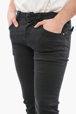 Mid-Waist Stretch Denim NICK Jeans with Ponyskin Logo Patch 18cm