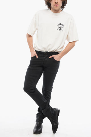 Mid-Waist Stretch Denim NICK Jeans with Ponyskin Logo Patch 18cm