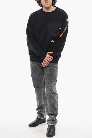 Brushed Cotton SABRE Crewneck Sweatshirt with Patch Pocket on the Chest