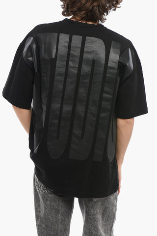 T-Shirt Girocollo in Tinta Unita con Maxi Logo Stampato Tono su Tono