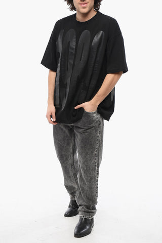 T-Shirt Girocollo in Tinta Unita con Maxi Logo Stampato Tono su Tono