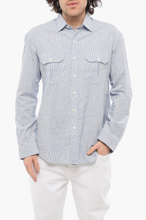 코튼 리넨 스트라이프 셔츠 ALBERTO A, 프렌치 칼라