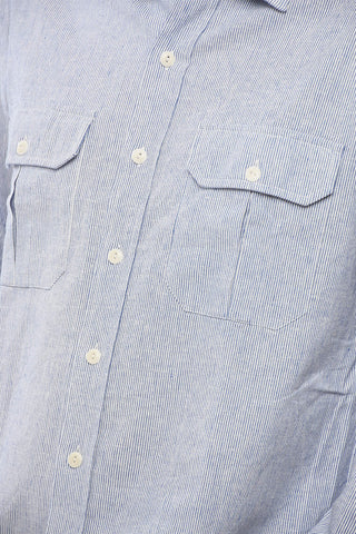 Cotton-Linen Striped Shirt ALBERTO A with French Collar