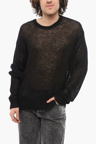 Crew Neck Mohair Blend See Through Sweater