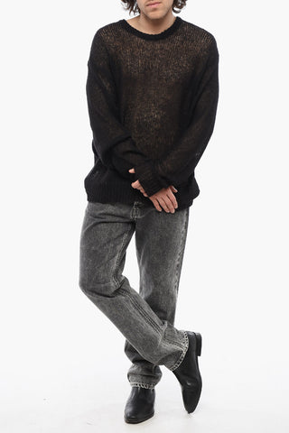 Crew Neck Mohair Blend See Through Sweater