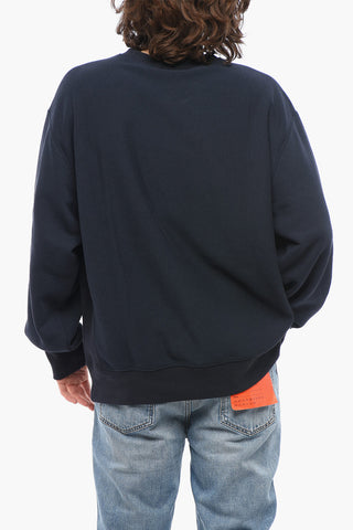 Solid Color Fleeced-Cotton Crew-neck Sweatshirt