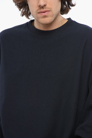 Solid Color Fleeced-Cotton Crew-neck Sweatshirt