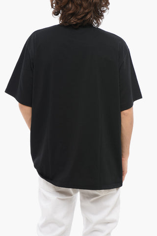 Solid Color Mock-Neck T-Shirt with Butterfly Embroidery