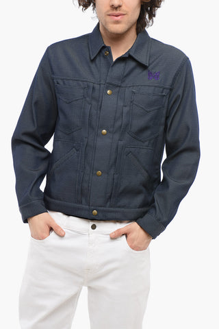 Solid Color Utility Jacket with Butterfly Embroidery