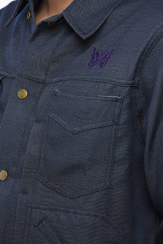 Solid Color Utility Jacket with Butterfly Embroidery
