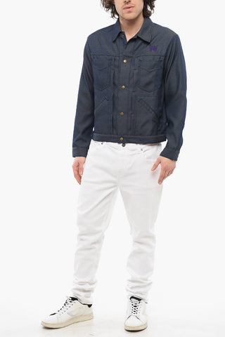 Solid Color Utility Jacket with Butterfly Embroidery