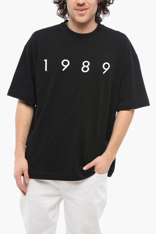 Solid Color Crew-neck T-Shirt with Contrasting Logo