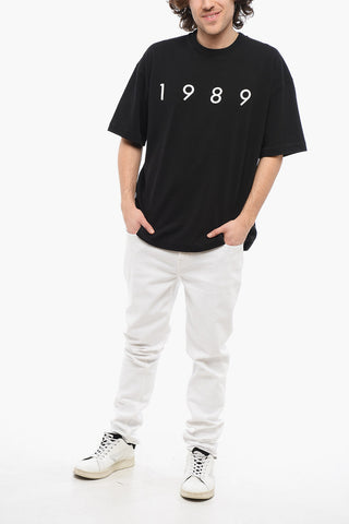 Solid Color Crew-neck T-Shirt with Contrasting Logo