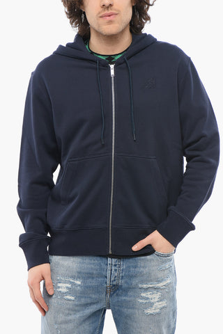 Solid Color Cotton Sweatshirt with Hood and Zip Closure