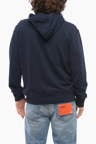 Solid Color Cotton Sweatshirt with Hood and Zip Closure