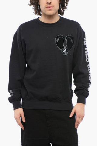 Bandana Motif Fleeced Cotton Sweatshirt with Glittery Details