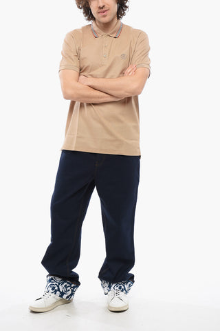Piquet Cotton Polo with Pinstriped Collar