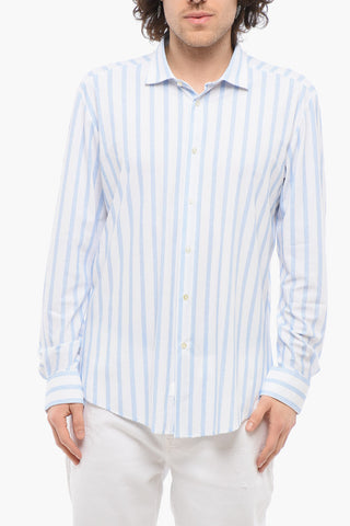 Two-Tone Striped Shirt with Spread Collar