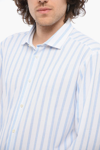 Two-Tone Striped Shirt with Spread Collar