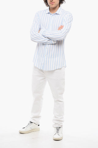 Two-Tone Striped Shirt with Spread Collar